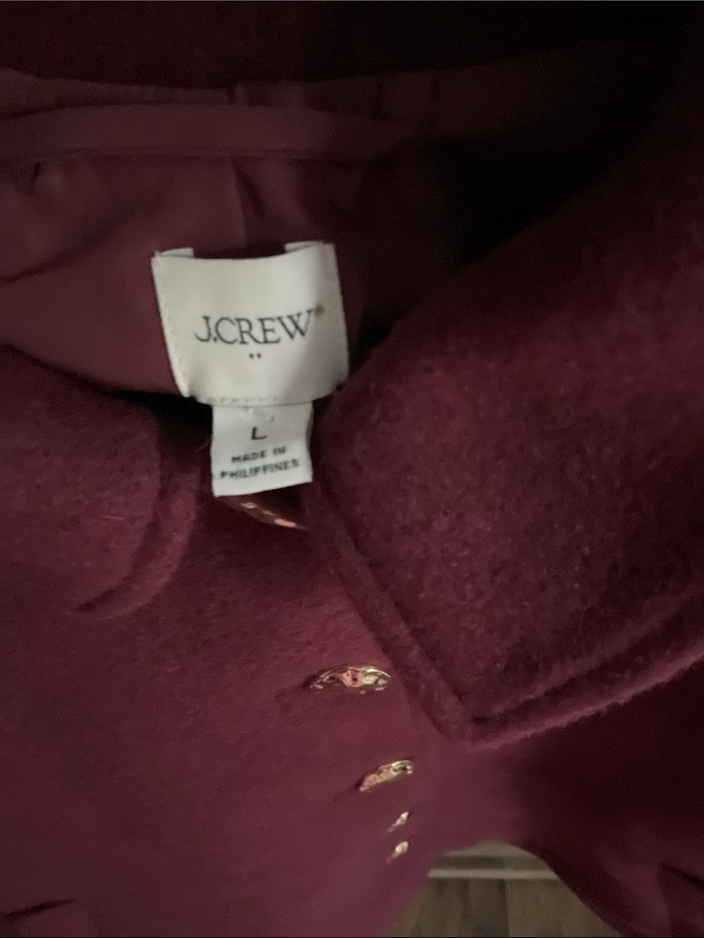 J. Crew Burgundy Pea Coat with Gold Buttons - Picture 4 of 8